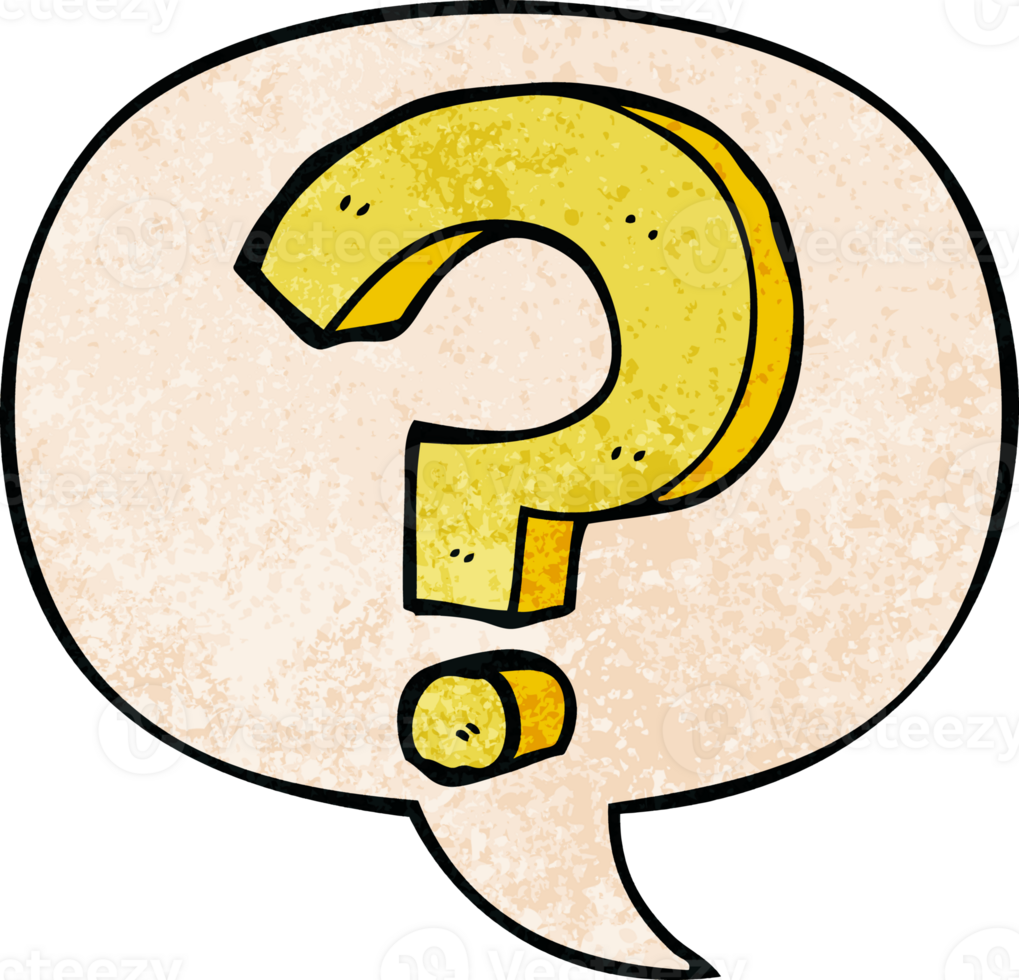 cartoon question mark and speech bubble in retro texture style png