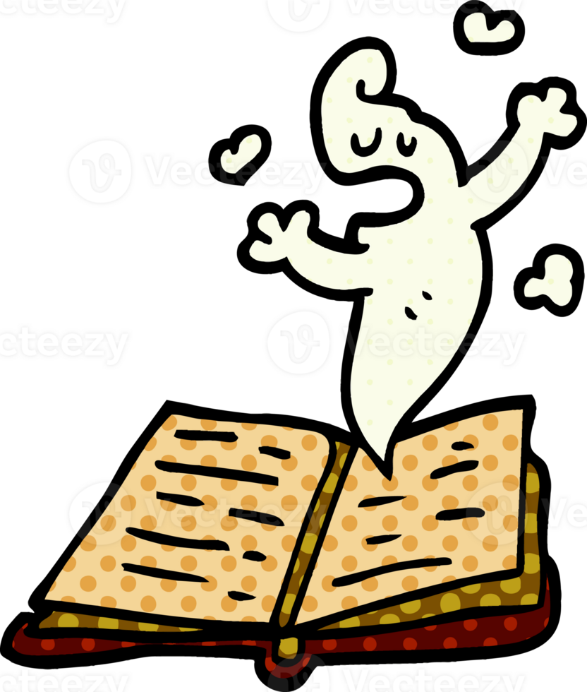 cartoon doodle spell book with ghost png