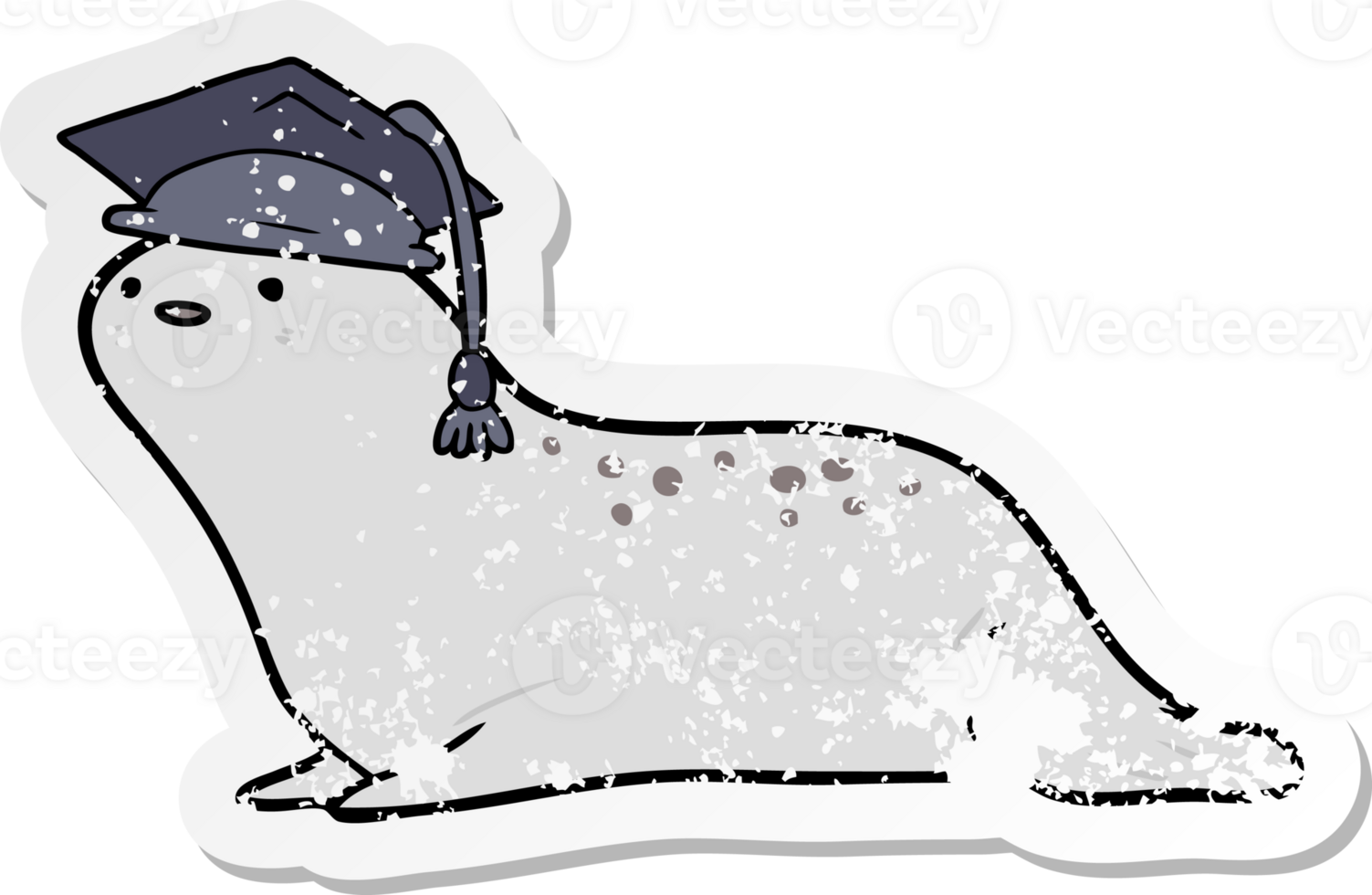 distressed sticker of a cartoon graduate seal png