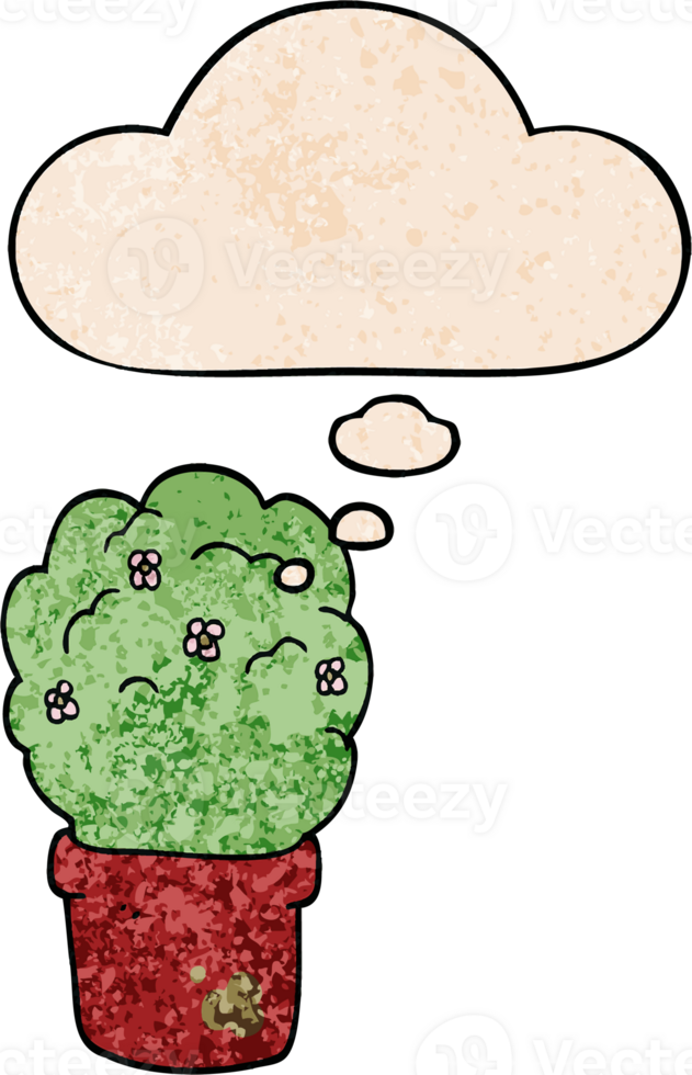 cartoon shrub and thought bubble in grunge texture pattern style png
