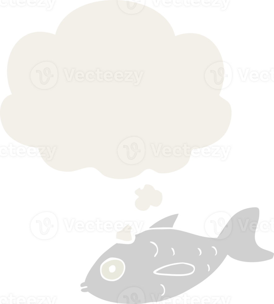 cartoon fish and thought bubble in retro style png