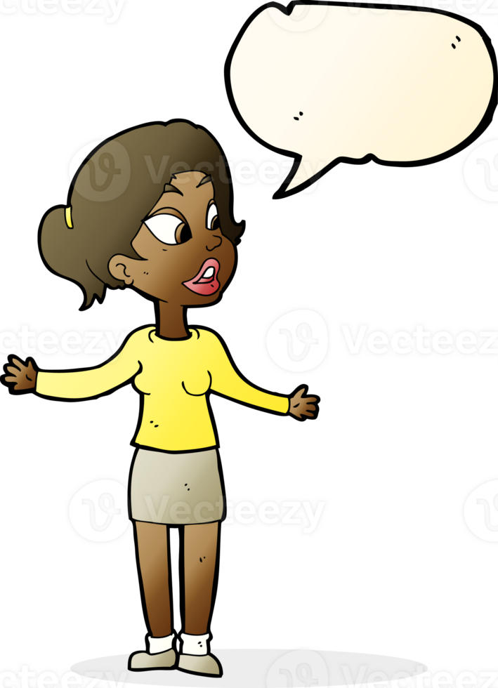 cartoon pretty woman explaining something with speech bubble png