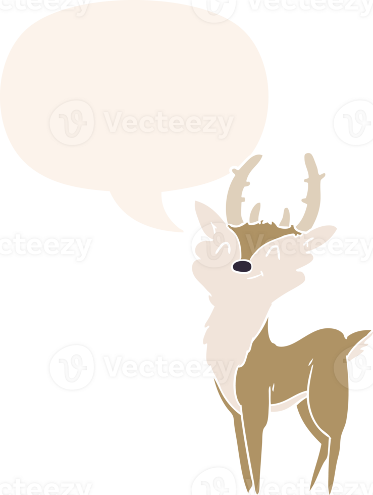 cartoon happy stag and speech bubble in retro style png