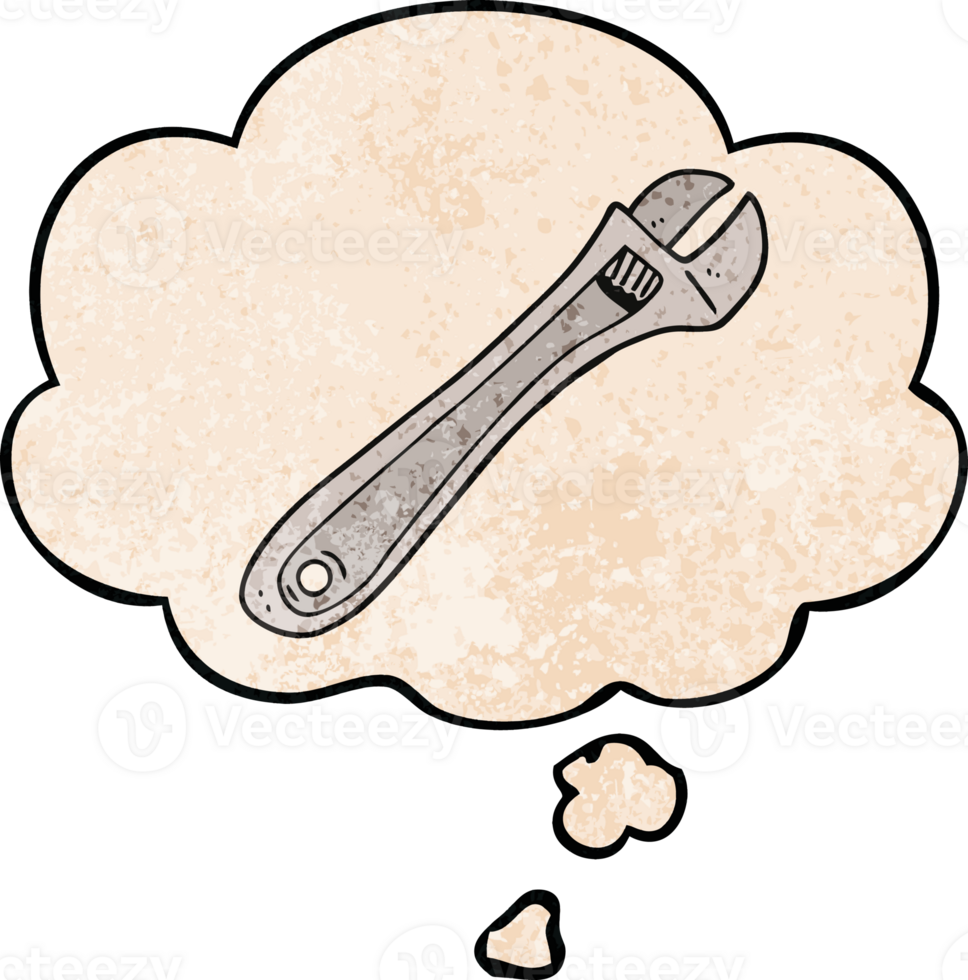 cartoon spanner and thought bubble in grunge texture pattern style png