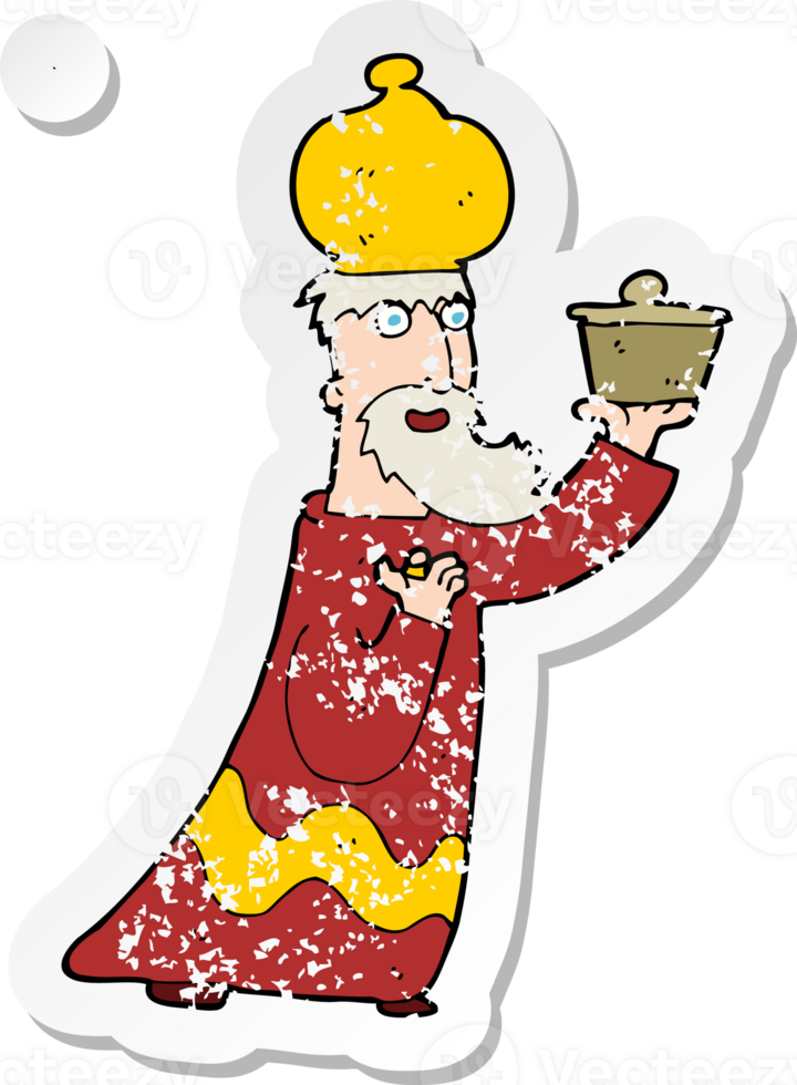 retro distressed sticker of a one of the three wise men png