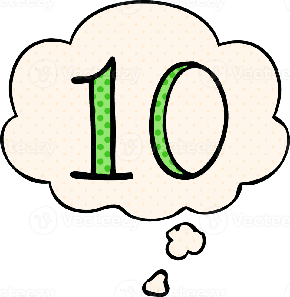 cartoon number 10 and thought bubble in comic book style png