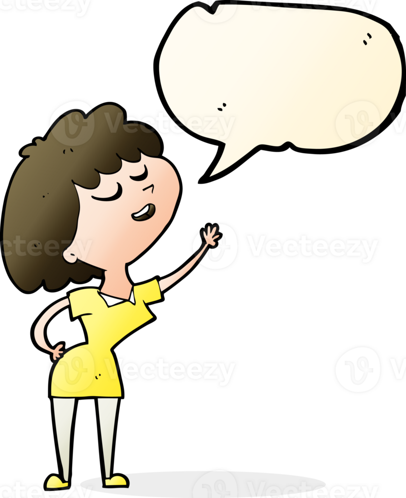 cartoon happy woman about to speak with speech bubble png