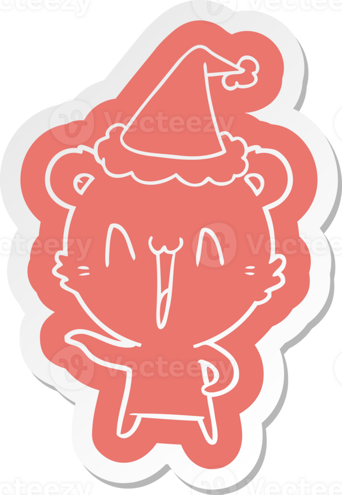 laughing polar bear cartoon  sticker of a wearing santa hat png