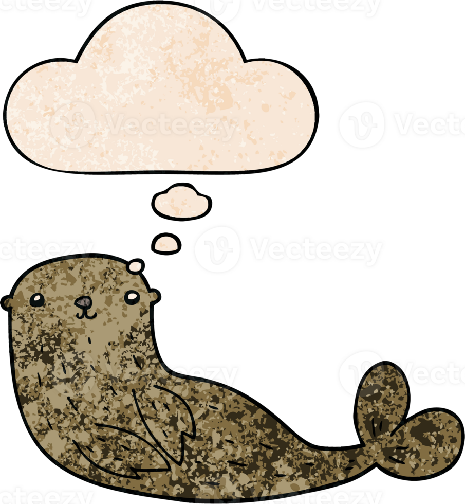 cartoon seal and thought bubble in grunge texture pattern style png