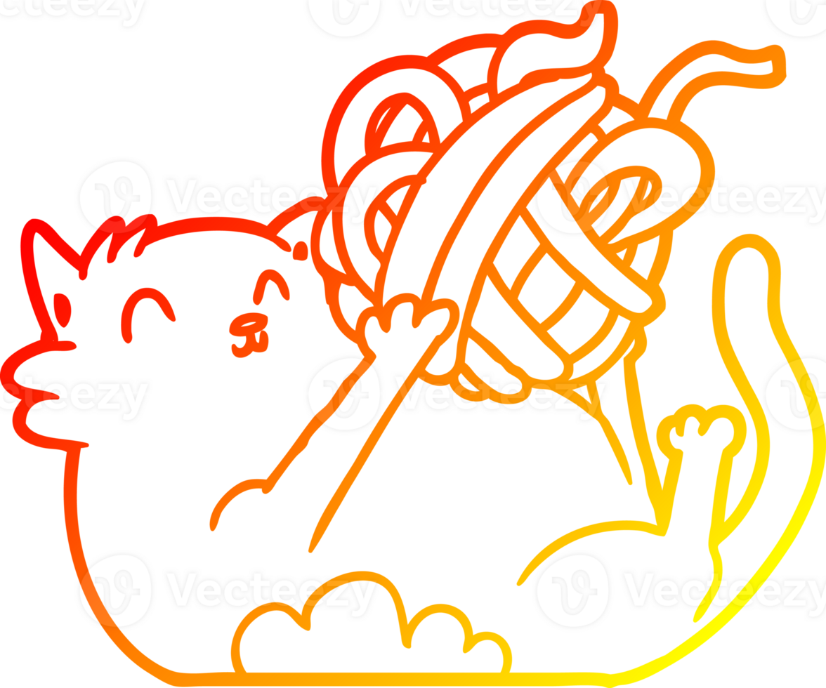warm gradient line drawing cartoon cat playing with ball of string png