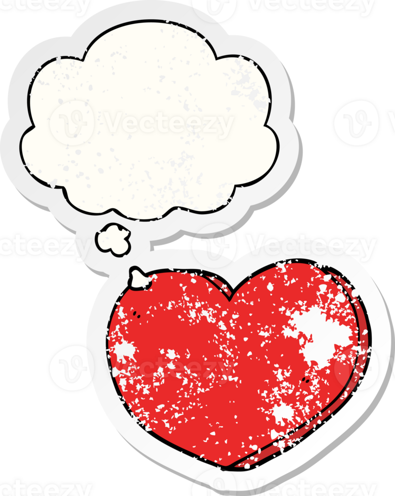 cartoon heart and thought bubble as a distressed worn sticker png