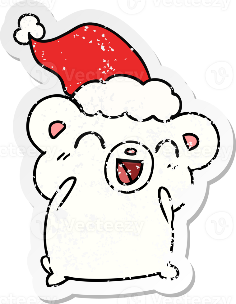 christmas distressed sticker cartoon of kawaii polar bear png