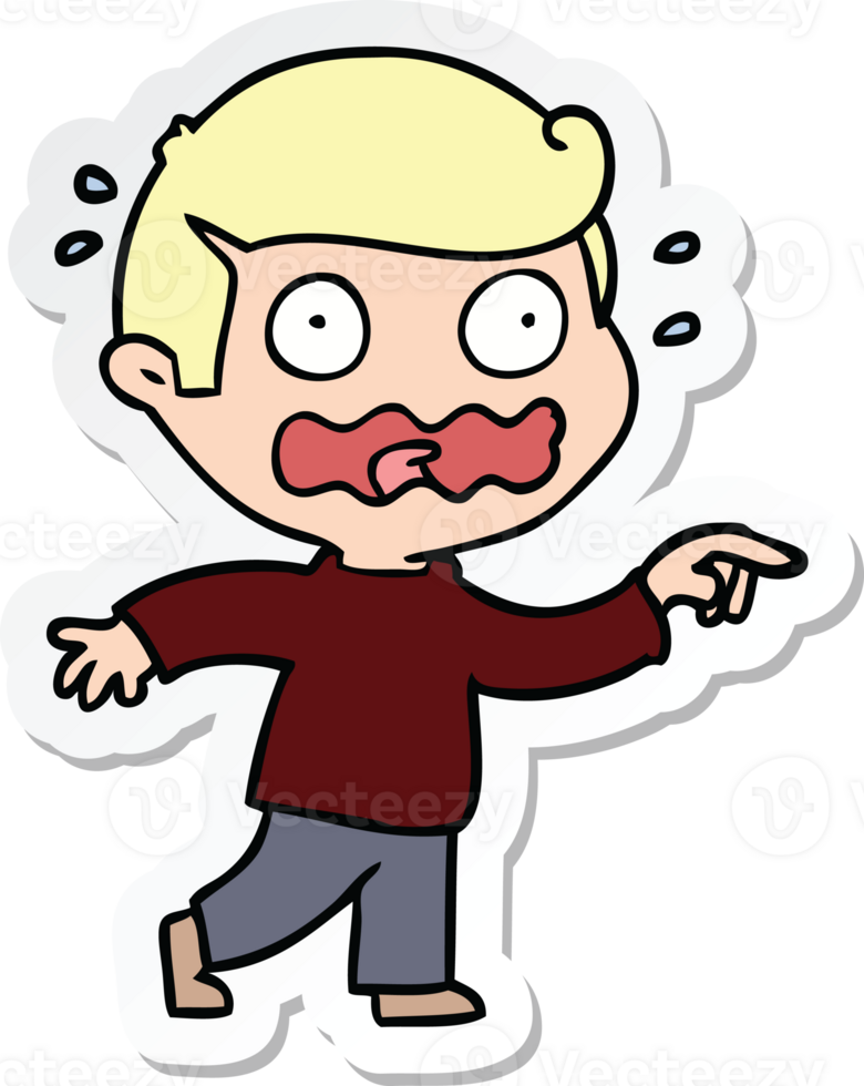sticker of a cartoon stressed out pointing png