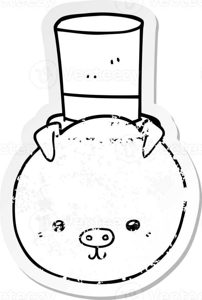distressed sticker of a cartoon pig wearing top hat png