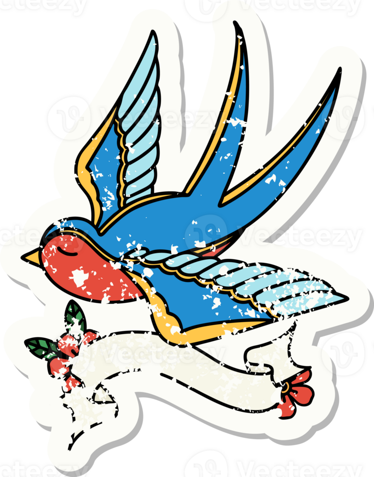 grunge sticker with banner of a swallow png