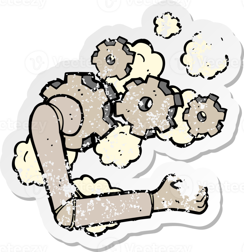 retro distressed sticker of a cartoon robotic arm png