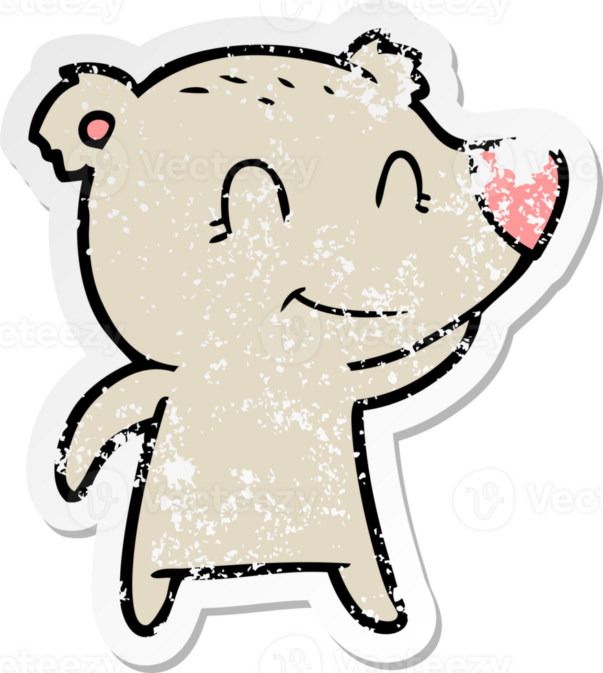 distressed sticker of a smiling bear cartoon png