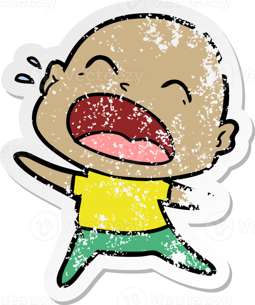 distressed sticker of a cartoon shouting bald man png