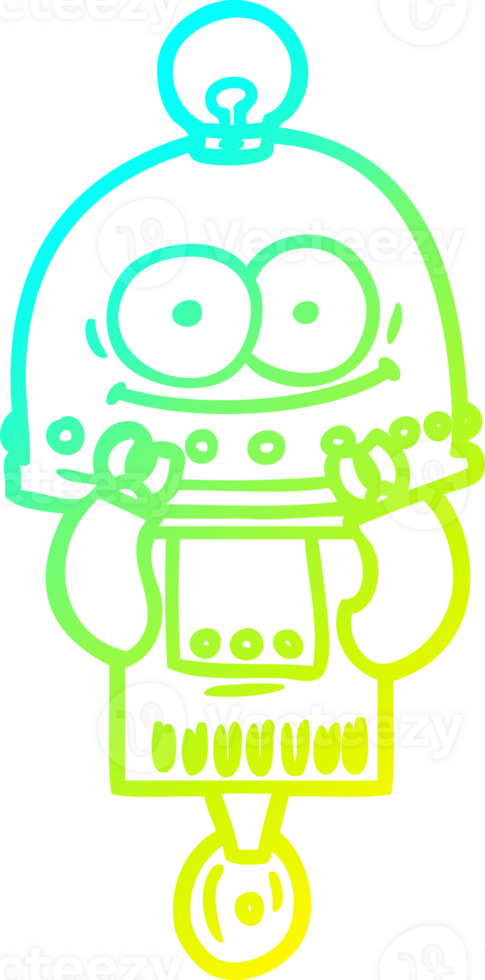 cold gradient line drawing happy carton robot with light bulb png