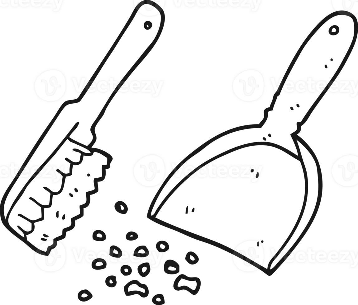 black and white cartoon dustpan and brush png