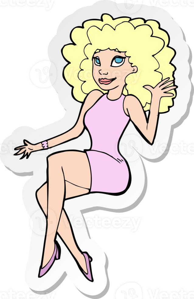sticker of a cartoon sitting woman waving png