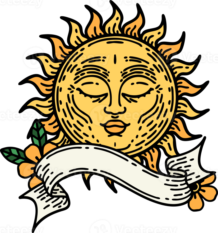 tattoo with banner of a sun png