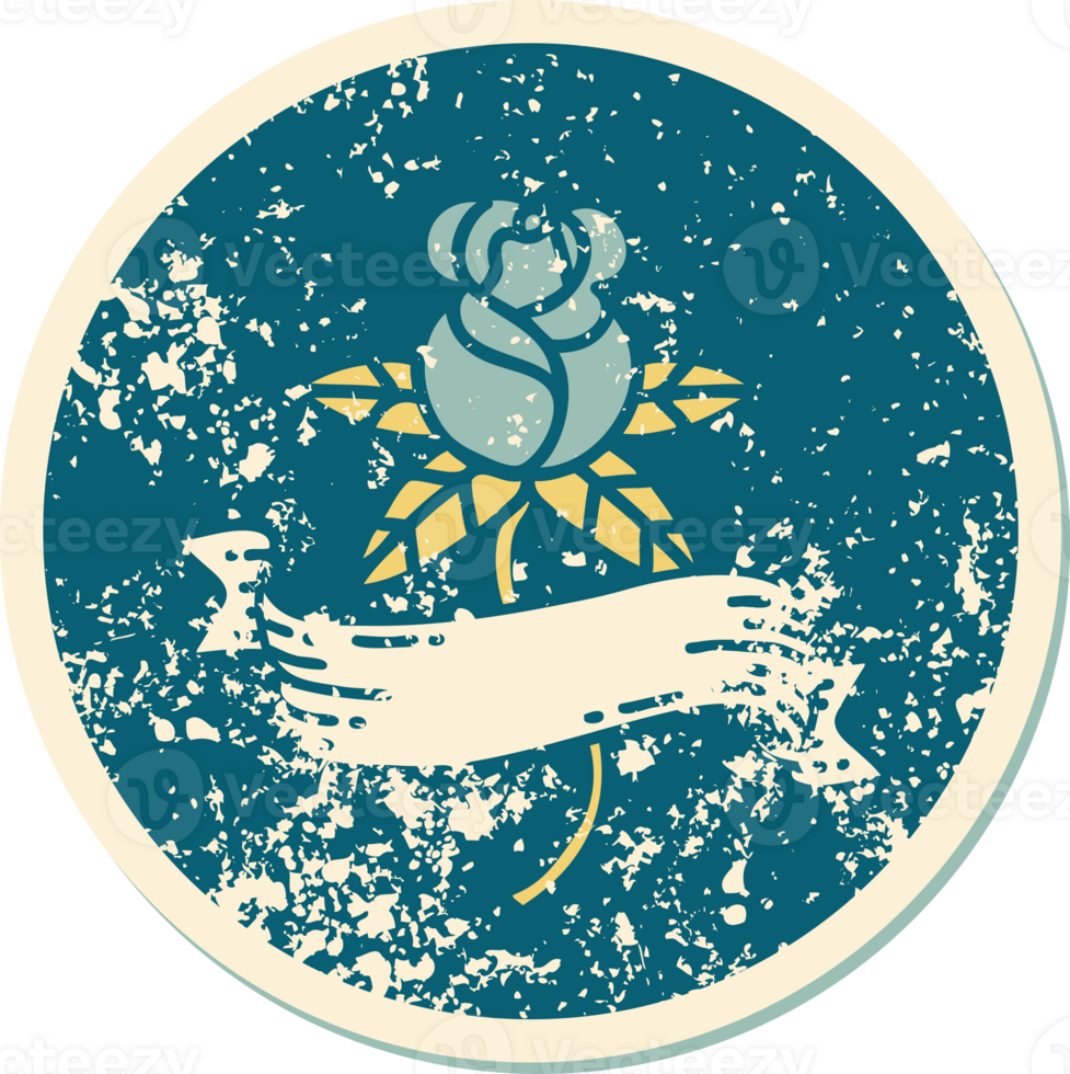 distressed sticker tattoo style icon of a rose and banner png
