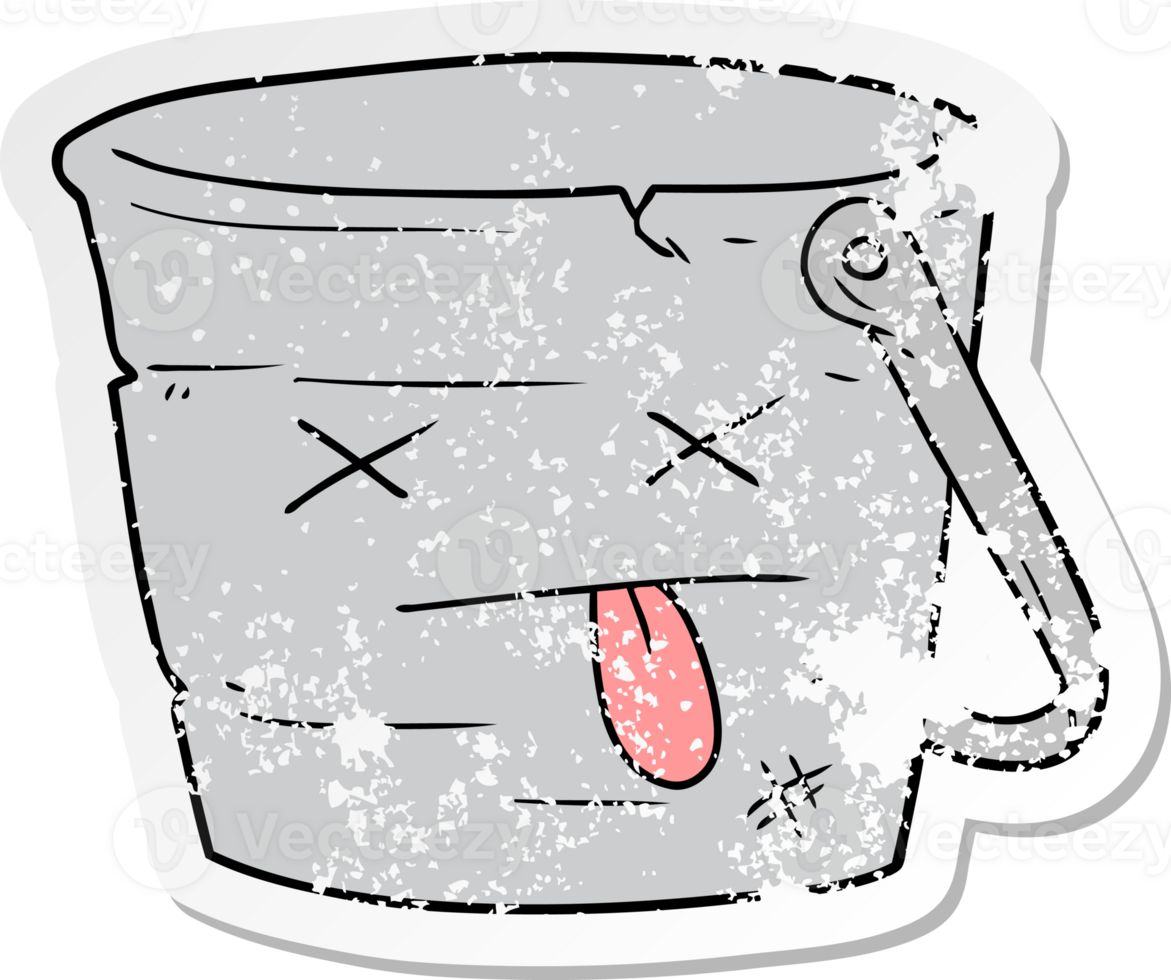 distressed sticker of a kicked the bucket cartoon png