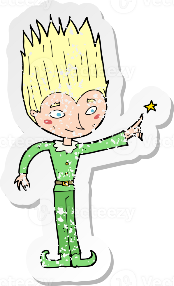 retro distressed sticker of a cartoon magic christmas elf png