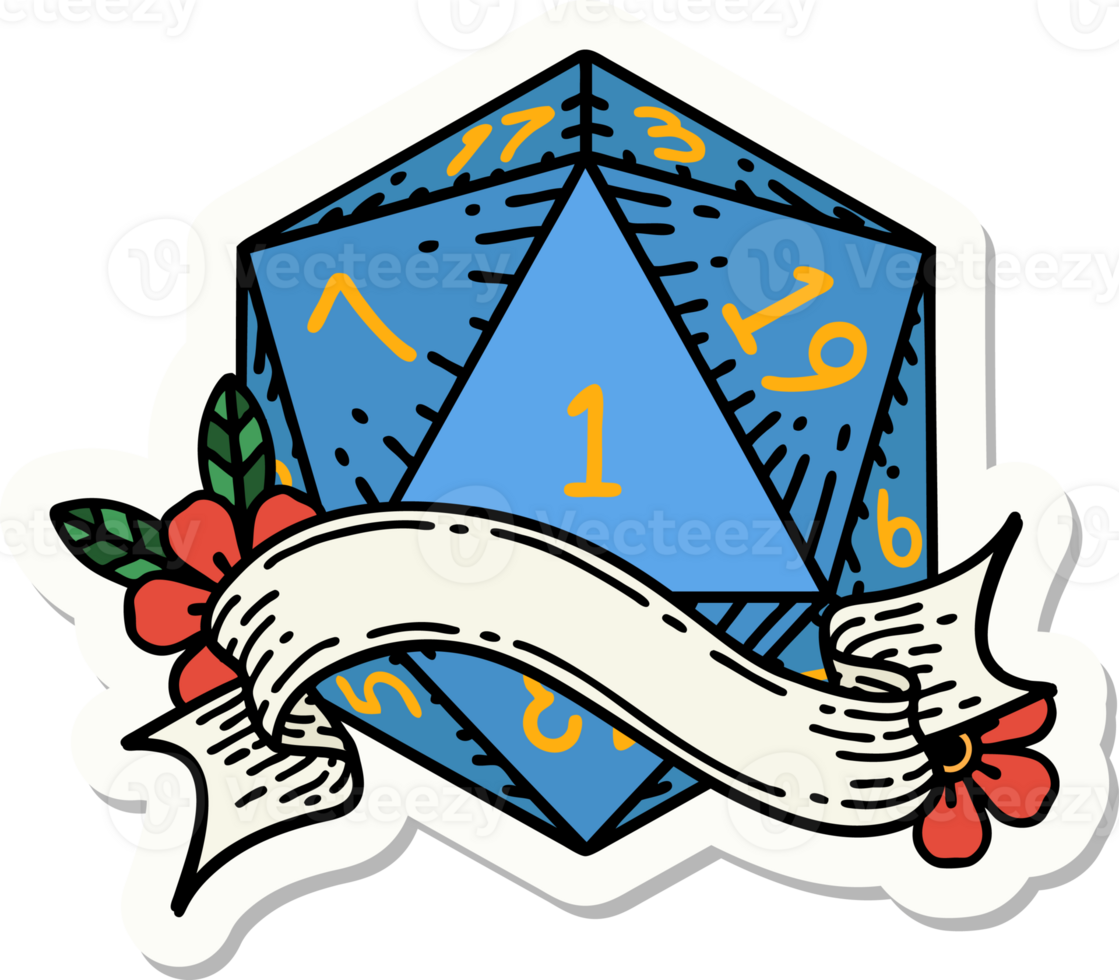 natural one d20 dice roll sticker png