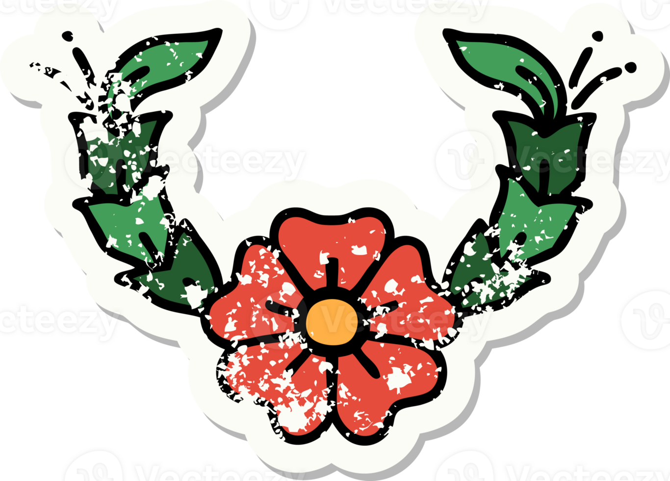 traditional distressed sticker tattoo of a decorative flower png