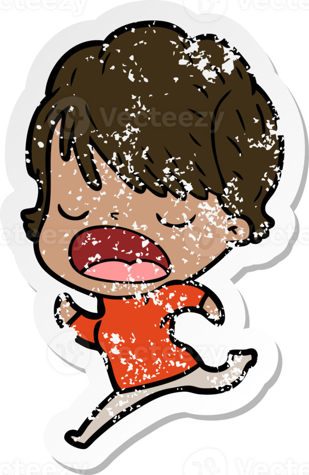 distressed sticker of a cartoon woman talking png
