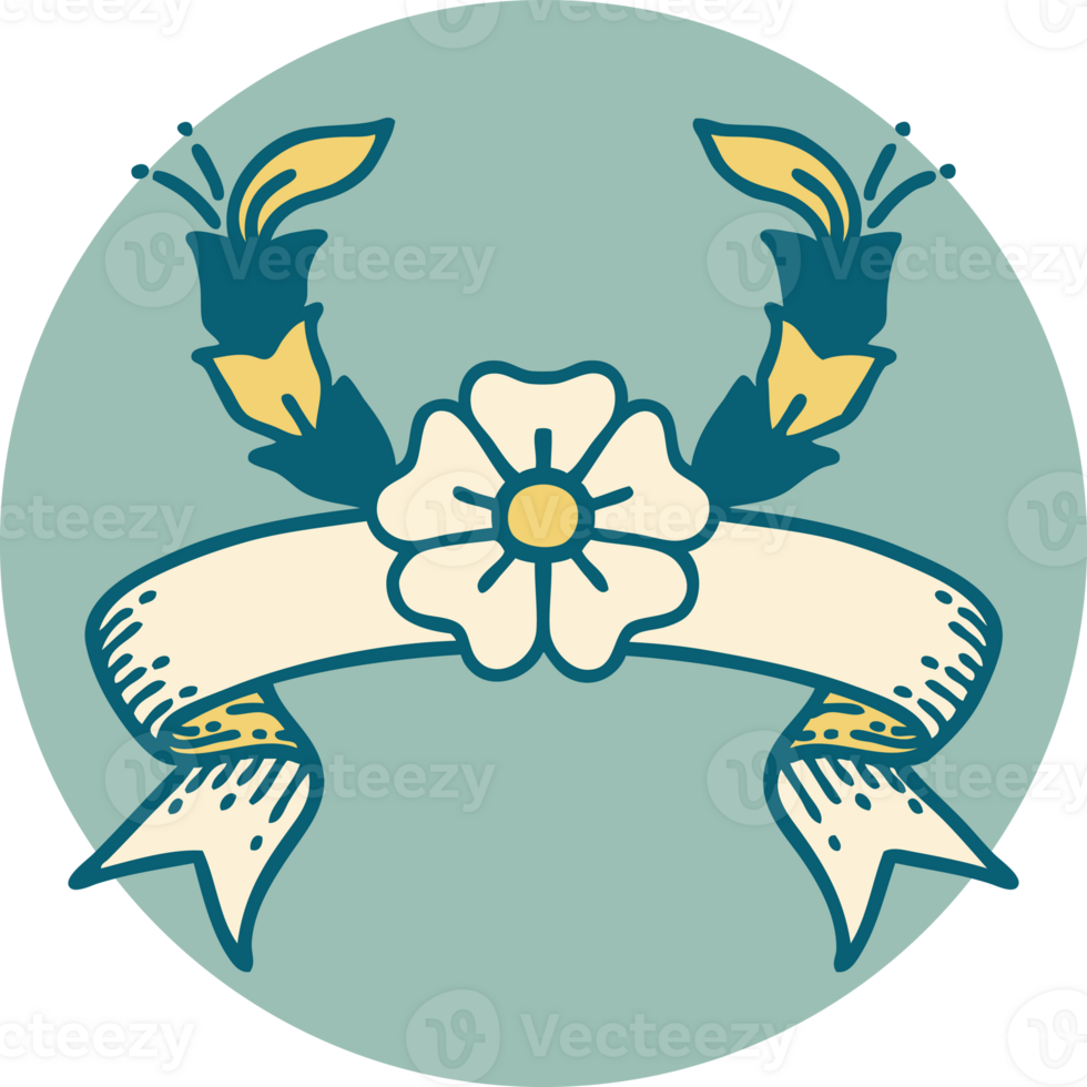 icon with banner of a decorative flower png