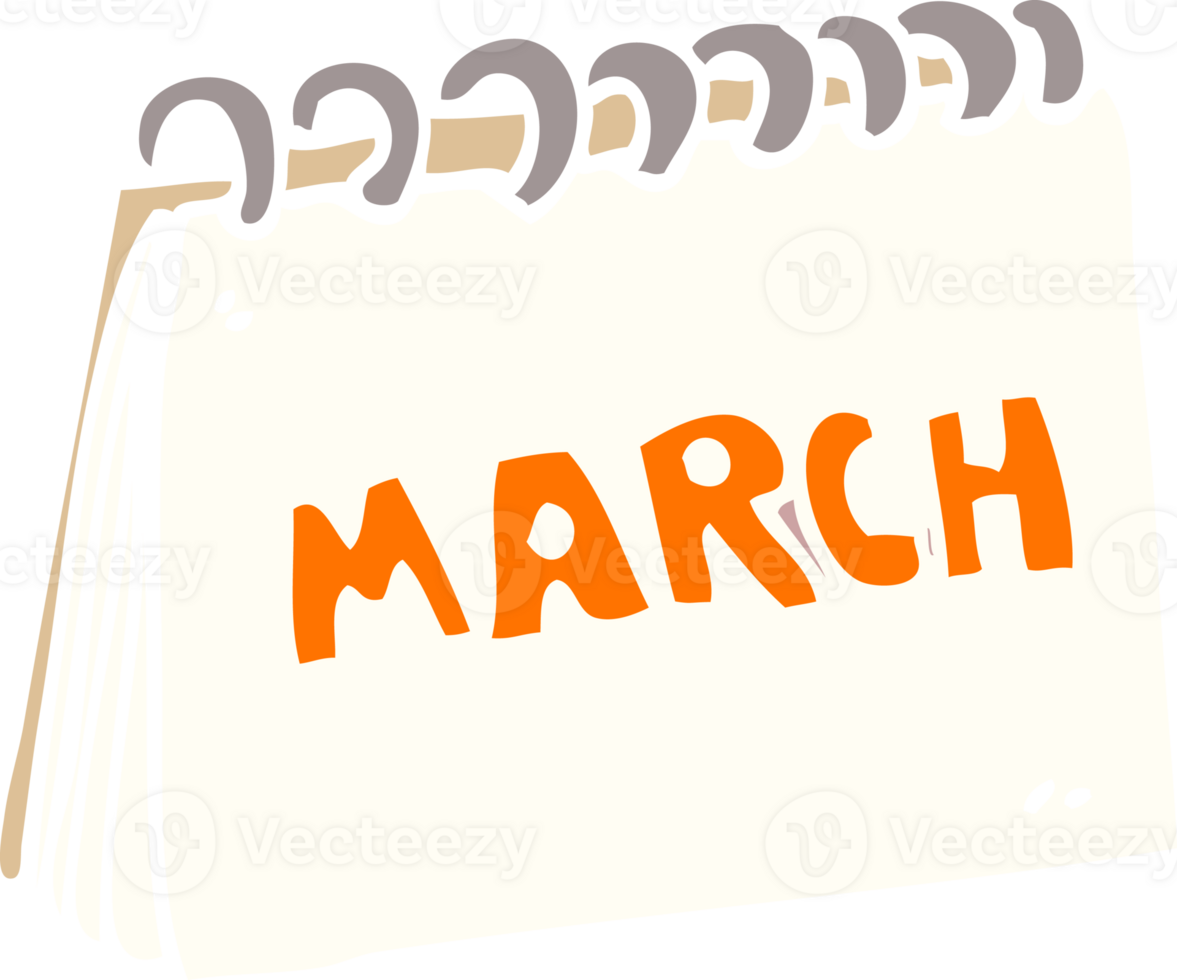 cartoon doodle calendar showing month of march png