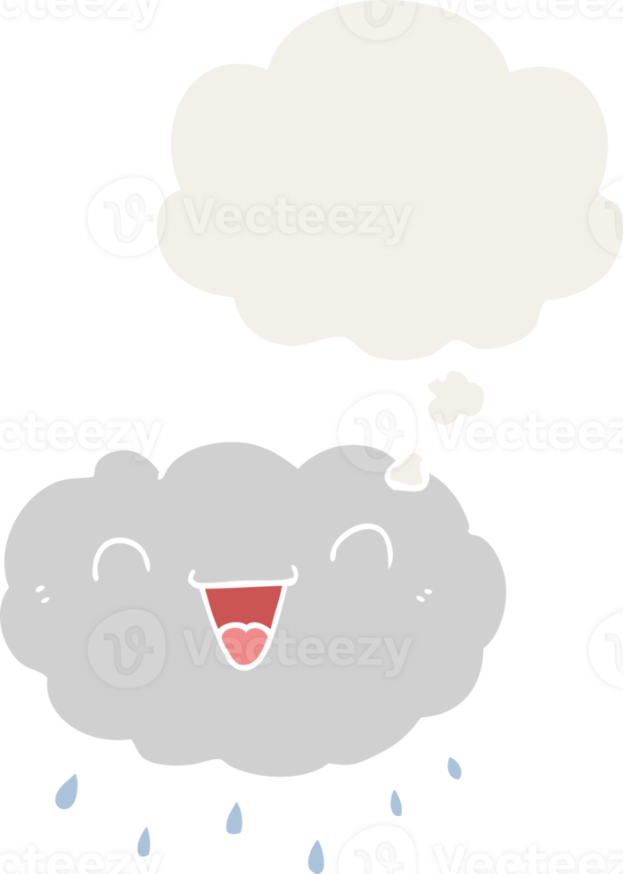 happy cartoon cloud with thought bubble in retro style png