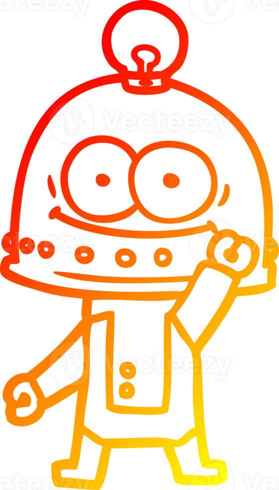 warm gradient line drawing of a happy carton robot with light bulb png