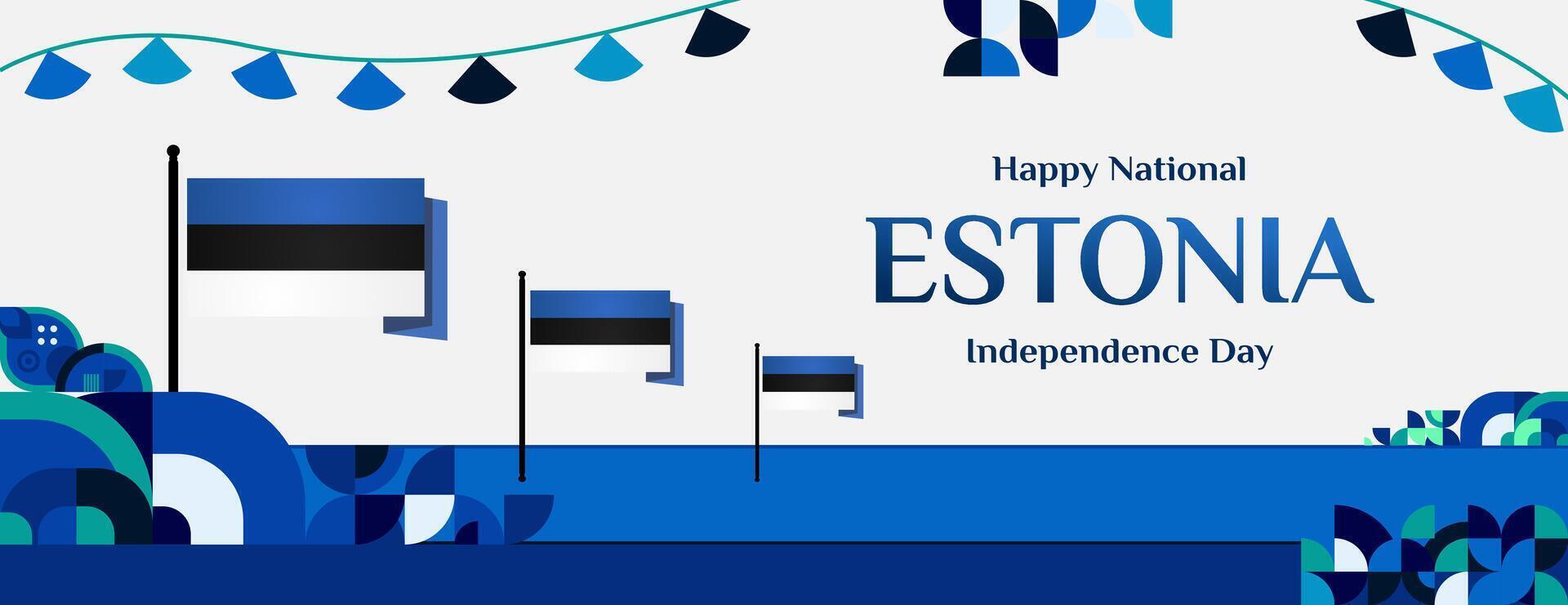 Estonia Independence Day banner in modern colorful geometric style. Happy national independence day greeting card cover with typography. Vector illustration for national holiday celebration party