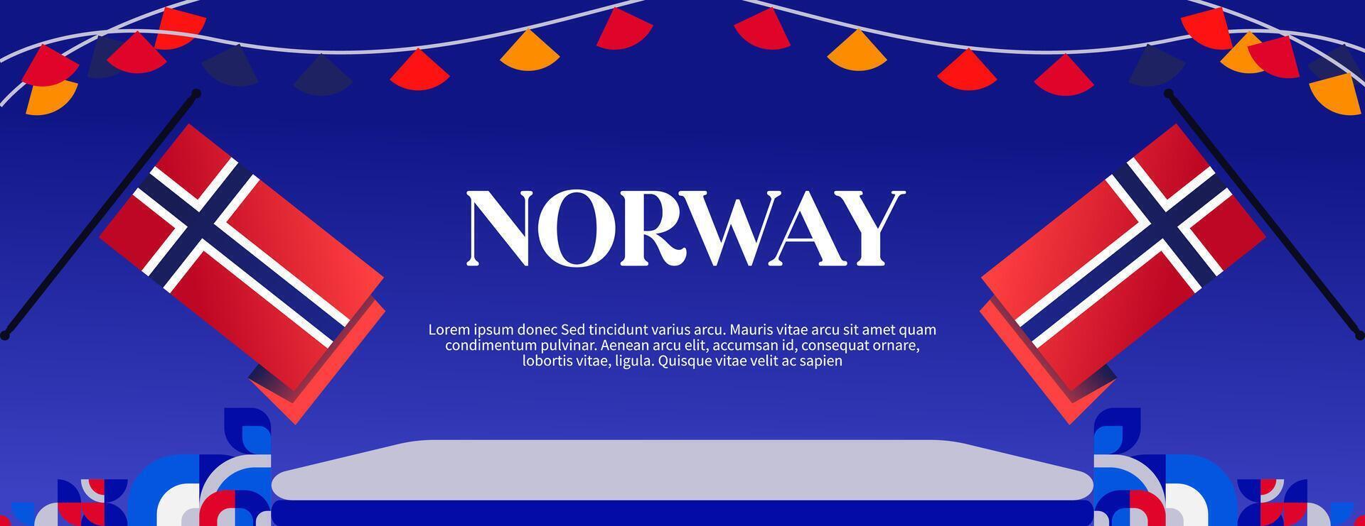 noruego constitución día bandera en vistoso moderno geométrico estilo. contento Noruega nacional independencia día saludo tarjeta cubrir con tipografía. vector ilustración para celebrando nacional Días festivos