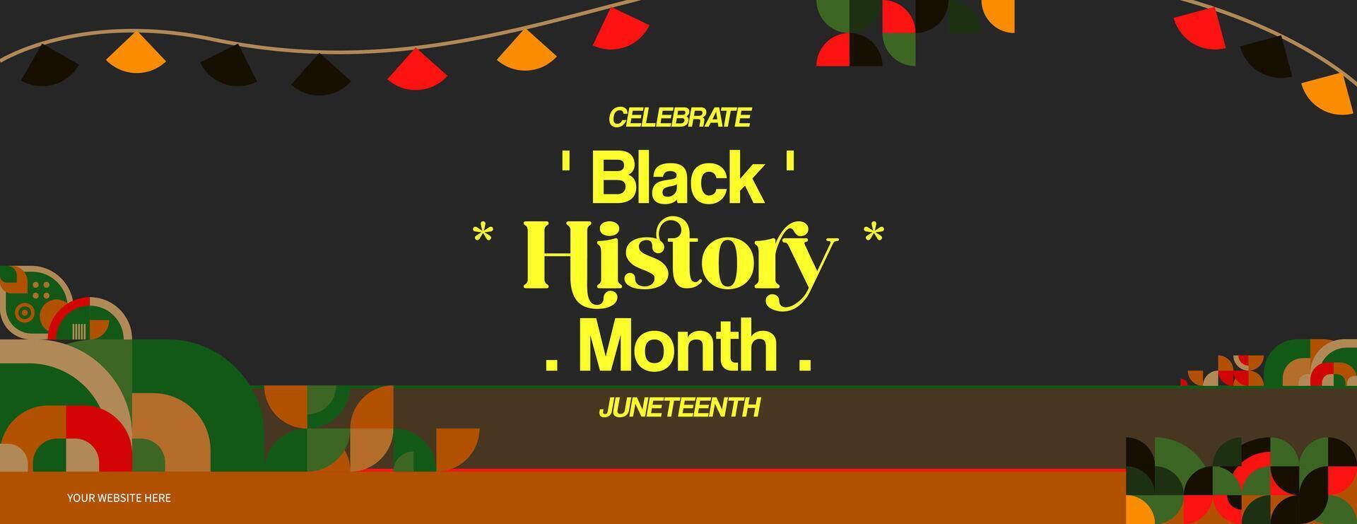 Celebrating Black History Month in modern geometric style. Greeting banner with typography. Illustration for Black History Month and Juneteenth Freedom Day vector