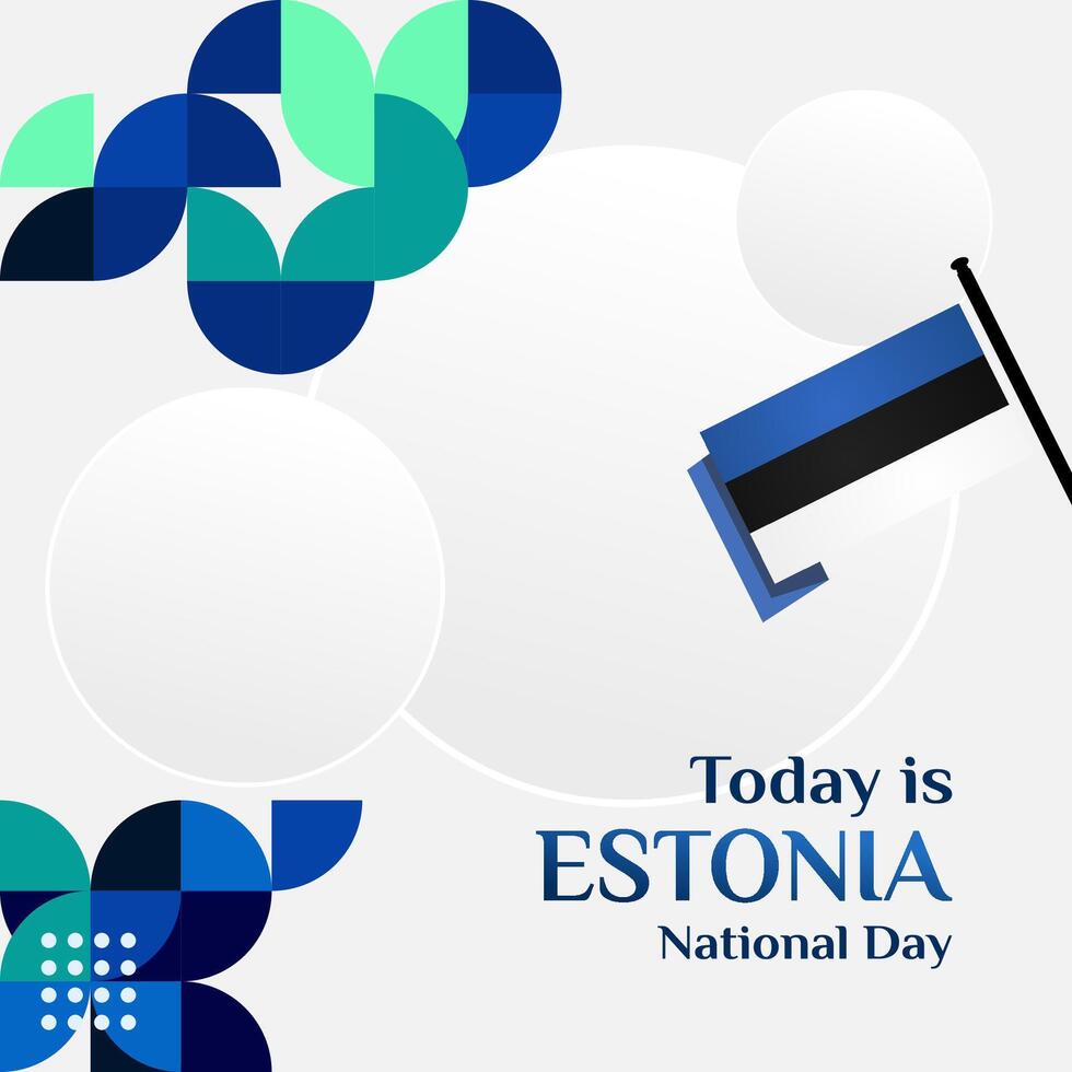 contento Estonia independencia día bandera en moderno geométrico estilo. cuadrado bandera para social medios de comunicación y más con tipografía. vector ilustración para nacional fiesta celebracion fiesta.