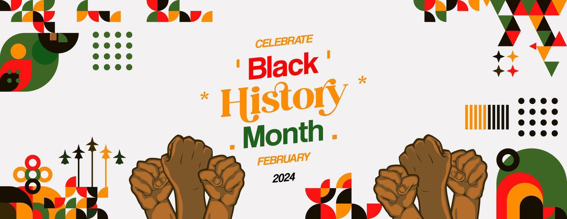 Celebrating Black History Month in modern geometric style. Greeting banner with typography. Illustration for Black History Month and Juneteenth Freedom Day vector