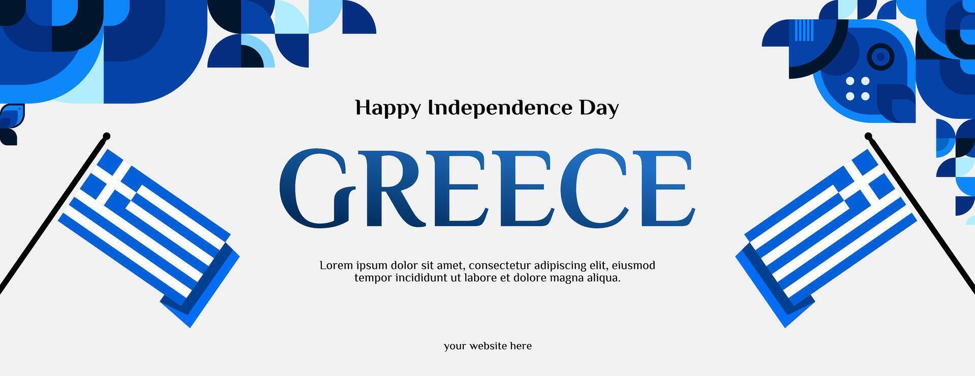 Greece Independence Day banner in modern geometric style. Wide banner for website, social and more with typography. Illustration for national holiday celebration party. Happy Greek Independence Day vector