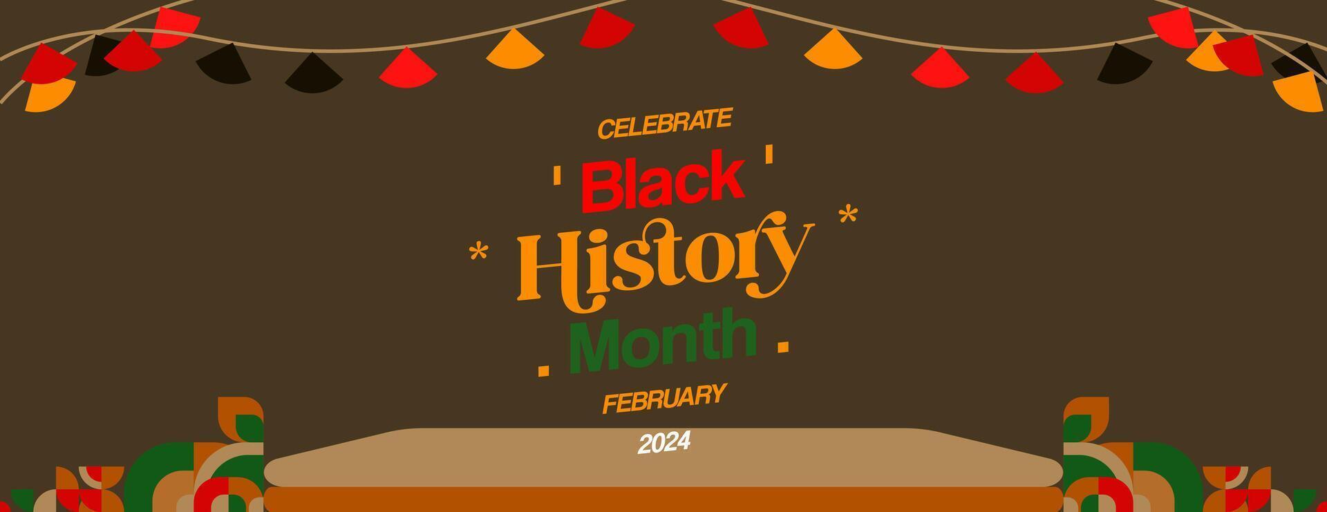 Celebrating Black History Month in modern geometric style. Greeting banner with typography. Illustration for Black History Month and Juneteenth Freedom Day vector