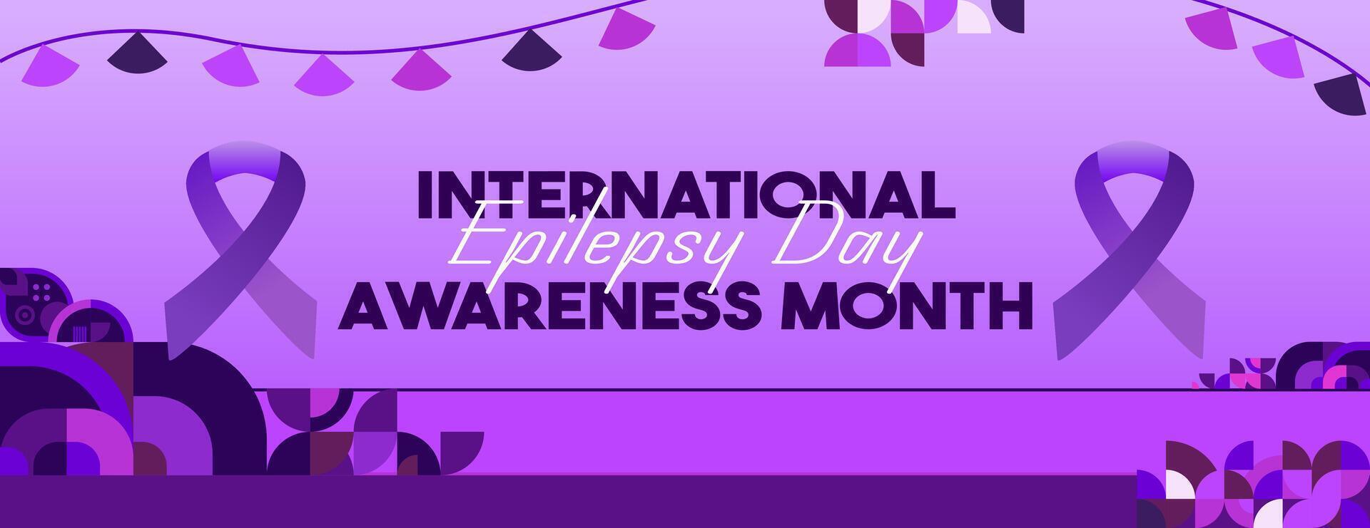 International Epilepsy Day banner with geometric ornament. Raising awareness about epilepsy, improving treatment, for better care. World Epilepsy Day modern background in purple color vector
