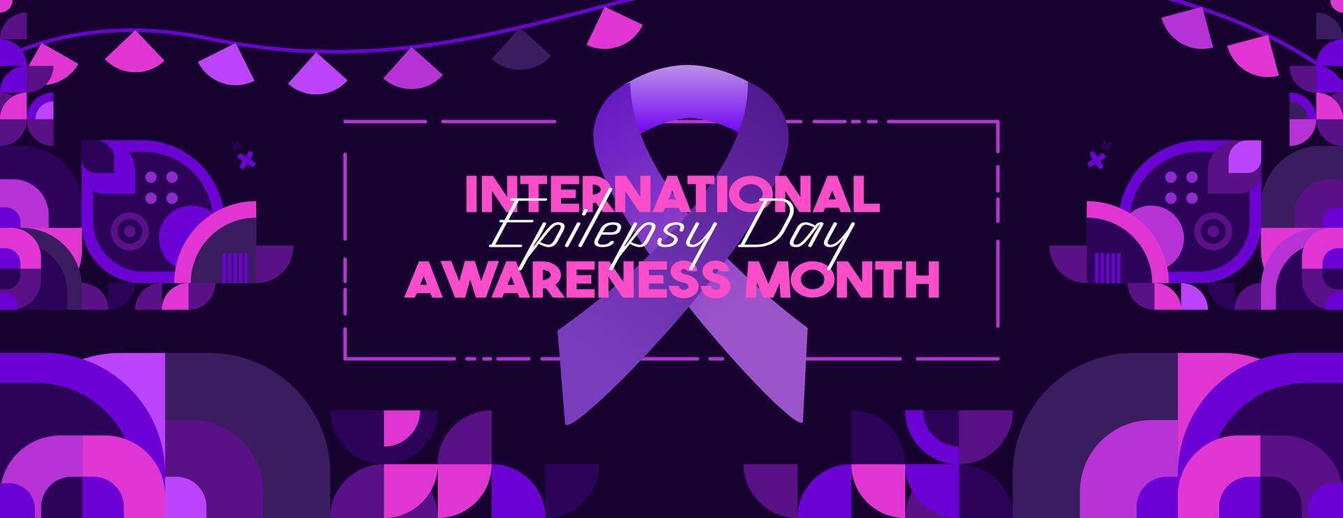 International Epilepsy Day banner with geometric ornament. Raising awareness about epilepsy, improving treatment, for better care. World Epilepsy Day modern background in purple color vector