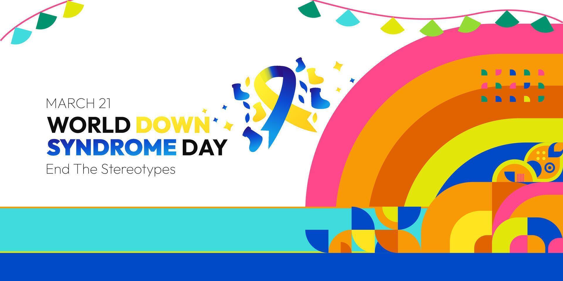 World Down Syndrome Day banner in modern geometric style. Down Syndrome Day geometry banner for social media, poster, invitation, greeting and more. Geometric background with typography. vector