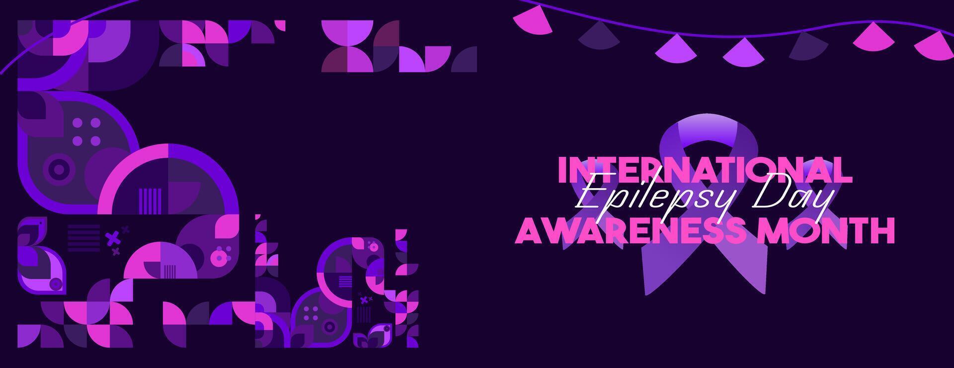 International Epilepsy Day banner with geometric ornament. Raising awareness about epilepsy, improving treatment, for better care. World Epilepsy Day modern background in purple color vector