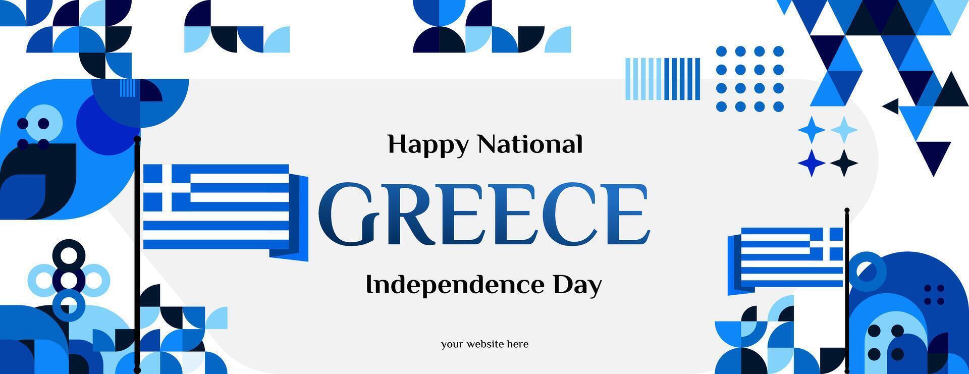 Greece Independence Day banner in modern geometric style. Wide banner for website, social and more with typography. Illustration for national holiday celebration party. Happy Greek Independence Day vector