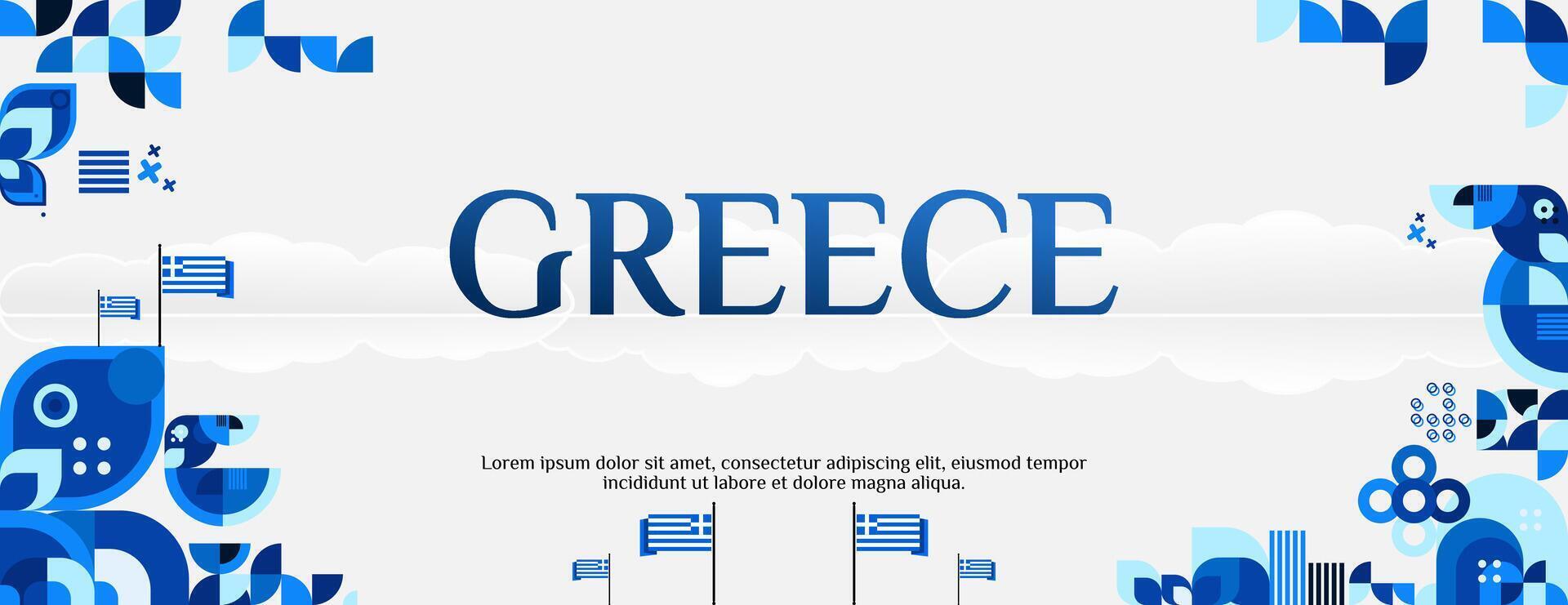 Grecia independencia día bandera en moderno geométrico estilo. amplio bandera para sitio web, social y más con tipografía. ilustración para nacional fiesta celebracion fiesta. contento griego independencia día vector