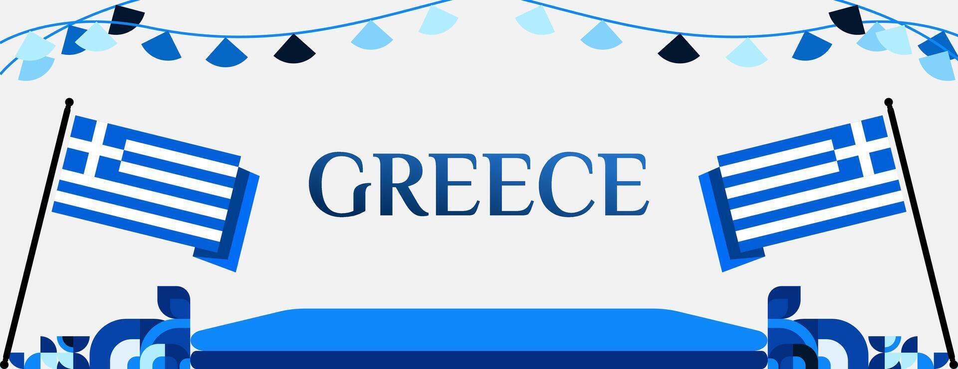 Grecia independencia día bandera en moderno geométrico estilo. amplio bandera para sitio web, social y más con tipografía. ilustración para nacional fiesta celebracion fiesta. contento griego independencia día vector